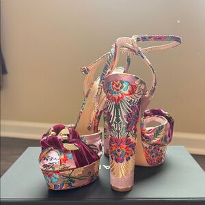 Casadei Pink and Purple Floral Platform Heels